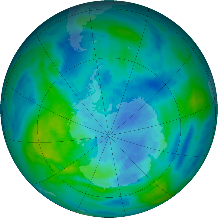 Antarctic ozone map for 31 March 1989